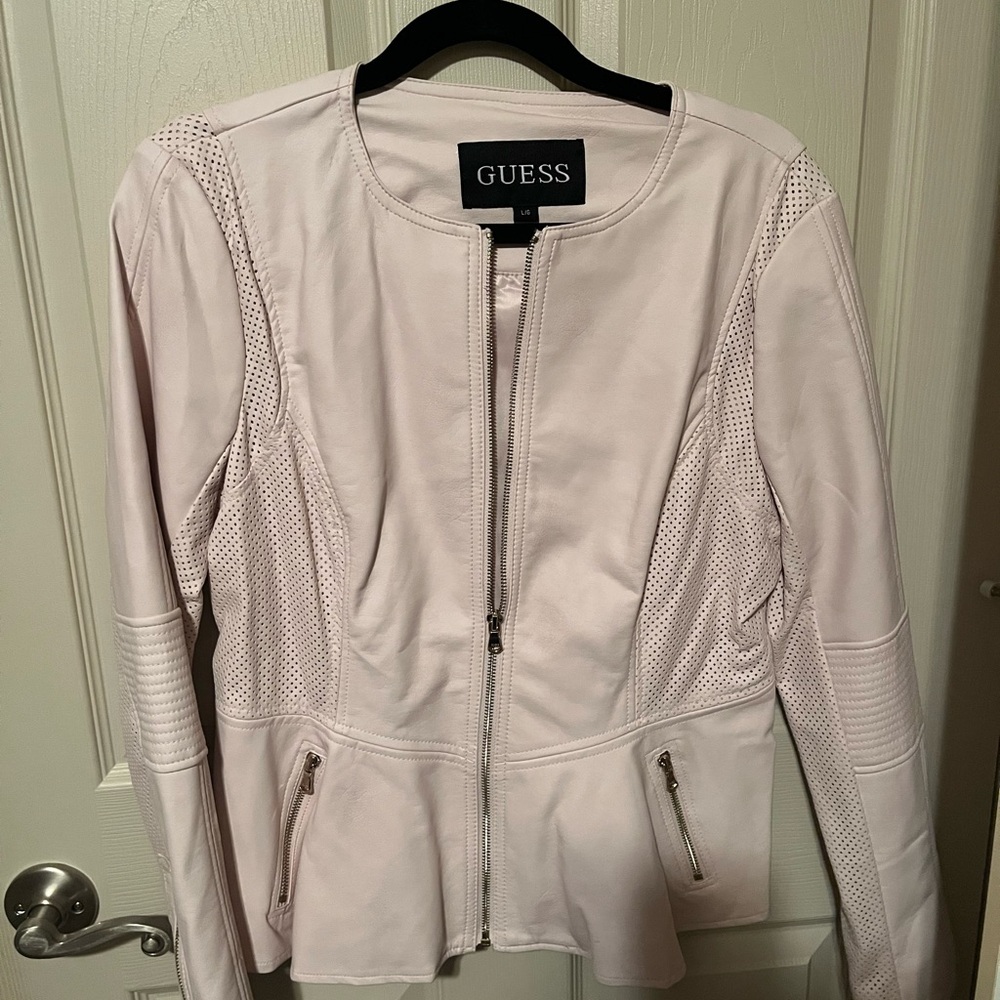 GUESS Women's Light Pink Faux Leather Jacket